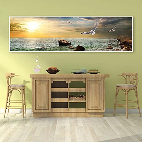 Diamant Malerei Erwachsene Groß Sonnenuntergang Meereslandschaft DIY 5D Diamond Painting Bilder Vollbohrer Diamant Gemälde Malen Nach Zahlen Stickerei Leinwand Wall/Eingang/Büro Dekorationen 50x100cm von Yimze