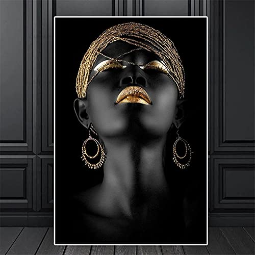 Yimze 5D Diamant Painting Bilder Full Groß Gold Schwarze afrikanische Frau DIY Erwachsene und Kinder Volle Bohrer Diamond Painting Large Kits Strass Stickerei Kreuz Stich Art Home Wall Dekor 50x150cm von Yimze