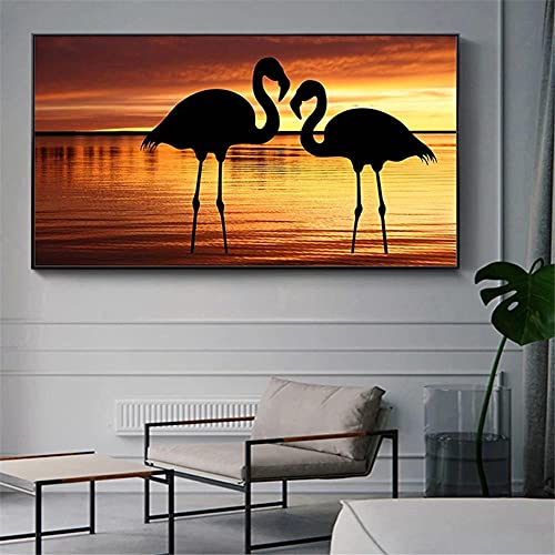 Yimze 5D Diamant Painting Bilder Groß Flamingo-Sonnenuntergang 60x120cm Round Drill DIY Erwachsene und Kinder Volle Bohrer Diamond Painting Large Kits Strass Stickerei Kreuz Stich Art Home Wall Dekor von Yimze