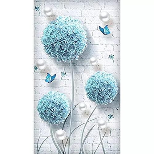 Yimze DIY 5D Diamant Malerei Set Blauer Löwenzahn Blauer Schmetterling 30x60cm Round Drill Erwachsene Große Größe Volle Bohrer Diamond Painting Strass Stickerei Handwerk für die Haus Wanddekoration von Yimze