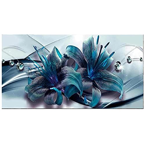 Yimze Diamant Malerei Erwachsene Blaue Lilie 40x80cm Round Drill DIY 5D Diamond Painting Bilder Vollbohrer Diamant Gemälde Malen nach Zahlen Stickerei für Home Wall Decor Geschenke von Yimze