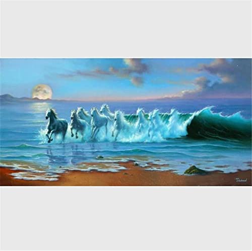 Yimze Diamant Malerei Erwachsene Groß Pferde Meer DIY 5D Diamond Painting Bilder Vollbohrer Diamant Gemälde Malen Nach Zahlen Stickerei Leinwand Wall/Eingang/Büro Dekorationen 90x180cm von Yimze