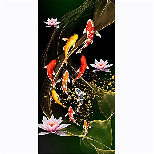 Yimze Diamant Painting Bilder Erwachsene Anfänger Koi Fisch Lotus 60x120cm Square Drill DIY 5d Diamond Painting Full Drill Kit Strass Stickerei Cross Stitch Arts Craft für Home Wand Decor von Yimze