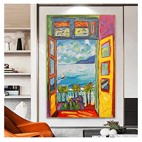 Berühmter Maler Matisse Landschaftsgemälde Blick vor dem Fenster Wandkunst auf Leinwand für Wohnzimmer, dekorativ, 55 x 99 cm, rahmenlos von Yinaa Decor