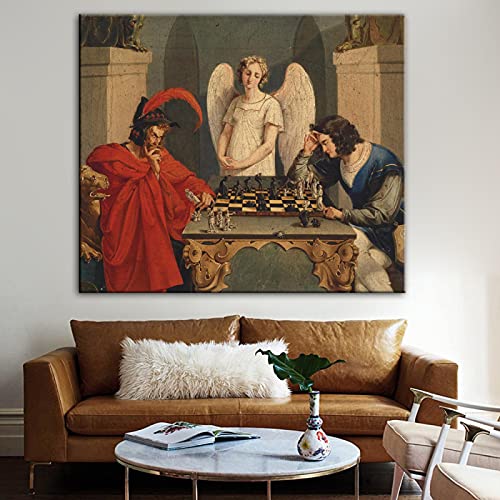 Faust and Mephisto Playing Chess Wall Art Canvas Paintings Reproduktions Famous Canvas Art Prints for Home Wall Decor 70x84cm frameless von Yinaa Decor