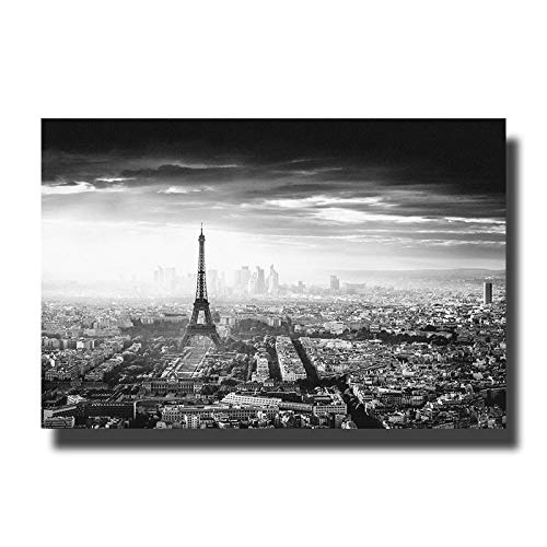 Leinwand Wandkunst Paris Tower Gemälde Schwarz Weiß Poster und Drucke Moderne Stadtlandschaftsbilder für Wohnzimmerdekor 40x60cm rahmenlos von Yinaa Decor