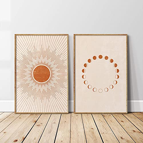 Print on Canvas Sun Moon Print Boho Bedroom Decor Postre Mid Century Minimalist Wall Art Pictures for Home Decoration 40x60cmx2pcs frameless von Yinaa Decor