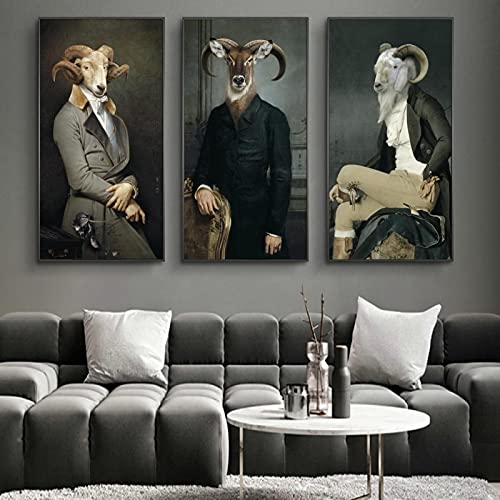 Retro Art Earl of the Goat Animal Paintings Print on Canvas Nostalgia Art Posts for Living Room Decor Pictures 40x80cmx3pcs frameless von Yinaa Decor
