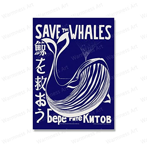 Vintage japanische Poster Save The Blue Whales Ausstellungsbilder Moderne Tiere Leinwand Gemälde Bilder Home Wall Decor 70x100cm Rahmenlos von Yinaa Decor