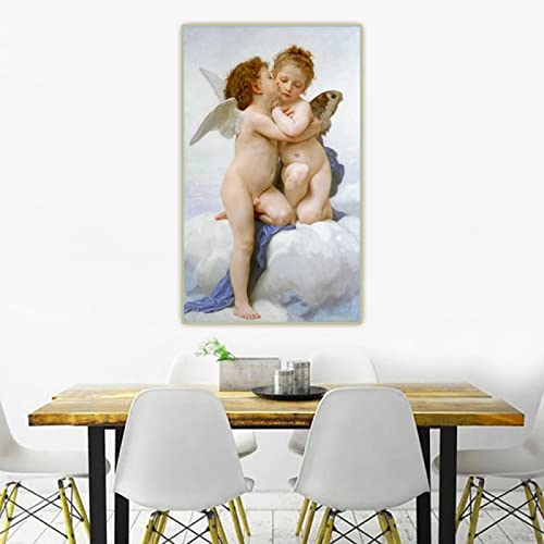 William Adolphe Bouguereau《Der erste Kuss》Leinwand-Wandkunst, Gemälde, Poster für Büro, Wohnzimmer, Schlafzimmer, Dekoration, Bild, 40 x 68 cm, rahmenlos von Yinaa Decor