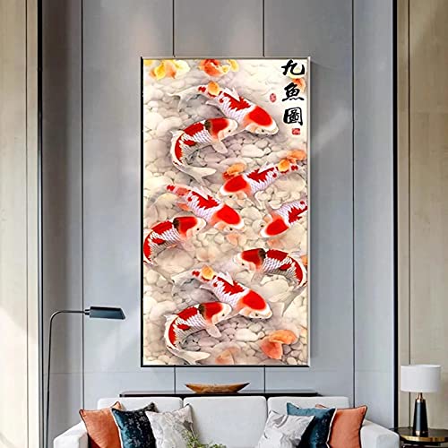 Yinaa Decor Moderne Wohnkultur Chinesische Blume Fisch Malerei Klarheit Wandkunst Bild Koi Bedruckte Leinwand Poster Wohnzimmer Dekoration 160x80cm rahmenlos von Yinaa Decor