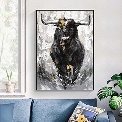 Yinaa Decor Tier-Leinwand-Wandgemälde, abstrakter schwarzer Stier, Poster und Drucke, Wandkunst, Ästhetik, Bilder für die Küchendekoration, 50 x 75 cm, rahmenlos von Yinaa Decor