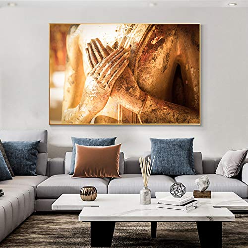 Goldene Buddha-Statue-Wand-Kunst-Leinwand-Drucke Hand von Buddha-Leinwand-Kunst-Gemälde für Wohnkultur Bilder 40x60cmx1pcs rahmenlos von Yinaa
