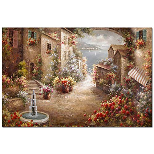 HD Leinwanddrucke Retro Garten Mediterrane Landschaft Malerei Moderne Kunst Wandbild für Wohnzimmer Wohnkultur 70x100cmx1pcs rahmenlos von Yinaa