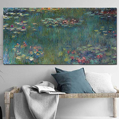 Moderner Eindruck Claude Monet Seerosenteich Landschaftsdruck auf der Leinwand Bilder Einfach zu hängen Wohnkultur 70x140cmx1pcs Innenrahmen von Yinaa