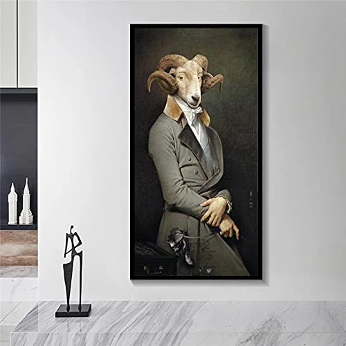 Yinaa Nordic Retro Gentleman Goat Poster und Drucke Earl of The Goat Leinwand Gemälde Wandkunst Bilder Wohnzimmer Home Interior Decor 60x120cmx1pcs rahmenlos von Yinaa