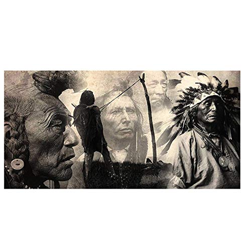 Yinaa Schwarz-Weiß-indianische Porträtmalereien drucken auf Leinwand-Wandkunst-Plakat-Bildern für Wohnzimmer-Dekoration-60x120cmx1 kein Rahmen von Yinaa