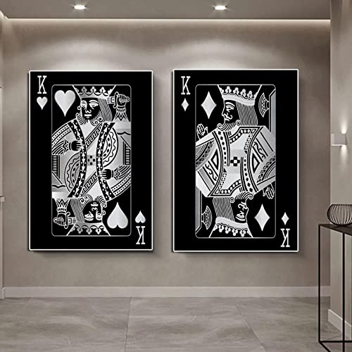 Vintage Spielkarten Leinwand Gemälde Retro Schwarz Weiß Poster und Drucke Wandkunst für Bar Home Decor Wandbild 60x90cmx2pcs rahmenlos von Yinaa