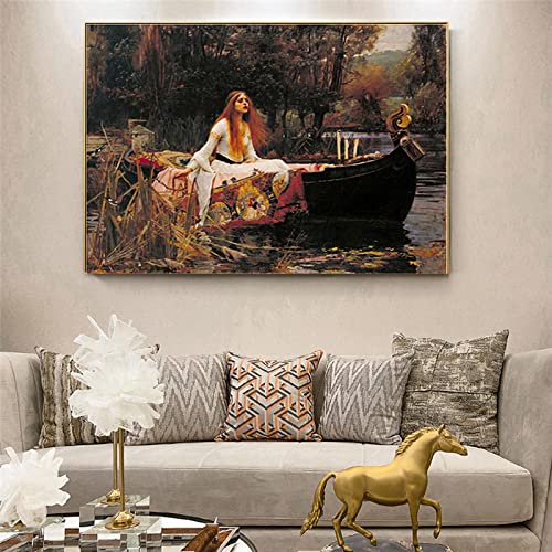 Yinaa Leinwanddruck Wandkunst Bild The Lady Shalott von John William Frauen Portrait Gemälde für Wohnzimmer Dekor 70x100cmx1pcs rahmenlos von Yinaa