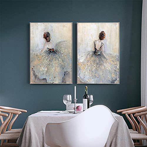Yinaa Leinwanddrucke Hübsches Mädchen Im Hochzeitskleid Poster Nordischen Stil Wandkunst Leinwand Gemälde Wohnzimmer Wohnkultur 60x80cmx2pcs Innerer Rahmen von Yinaa