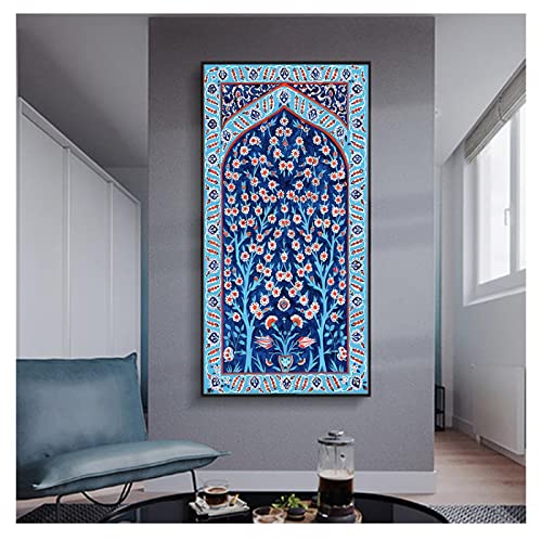 Yinaa Leinwanddrucke Kunstwerk Traditionelle osmanische Blumen Wandkunst Bilder Baum des Lebens Aquarelle für Wohnkultur 60x120cmx1pcs rahmenlos von Yinaa