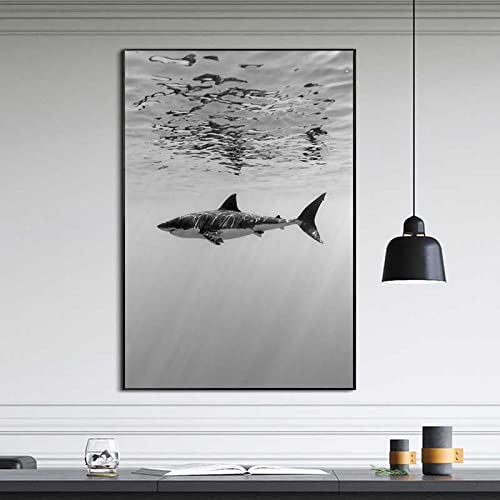 Yinaa Moderne Walhai Leinwand Gemälde Schwarz-Weiß Tier Poster und Drucke Wandbild für Wohnzimmer Wohnkultur 30x40cmx1pcs rahmenlos von Yinaa