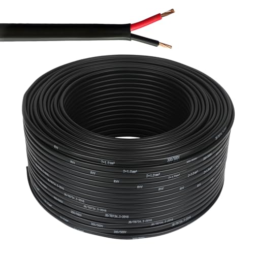 2 × 1,0 mm² Zweiadriges Doppelkabel 2 Core Automotive -Kabel 2 Leiter Kupfer -Elektrodraht 12 V 24 V, dünne wandrote/schwarze Automobilbootkabel 5 Meter von Yinaolan