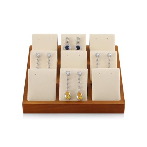 Yinbeini Schmuck-Organizer aus Massivholz, zur Aufbewahrung von Ringen, Halsketten, Ohrringen und Requisiten (Beige, Ohrringständer) von Yinbeini