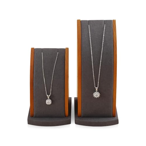 Yinbeini Schmuck-Organizer aus Massivholz, zur Aufbewahrung von Ringen, Halsketten, Ohrringen und Vitrinen-Requisiten (grau, 2 x Halskettenständer) von Yinbeini