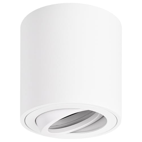 YindaLux 1 Stück Aufbauspot Weiß: 30° Schwenkbar Aufbaustrahler mit GU10 Fassung, Geeignet für GU10 & LED Module(Ohne GU10-Lampe), Φ80mm Rund Aufbauleuchte, Deckenspots Aufputz Spots aus Aluminium von YindaLux