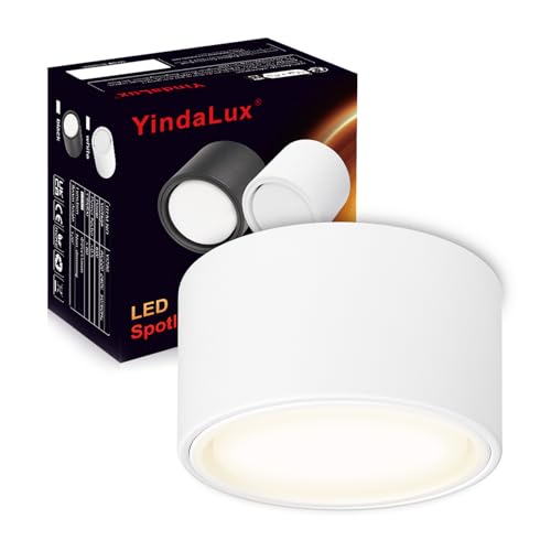 YindaLux 1 Stück LED Aufbauspot Weiß flach 230V Ø95x55mm Decken Aufbaustrahle inkl. 6W GX53 Leuchtmittel Neutralweiß 4000K 660LM Deckenspot Aufputz Deckenstrahler mit großer Leuchtfläche Spotleuchte von YindaLux