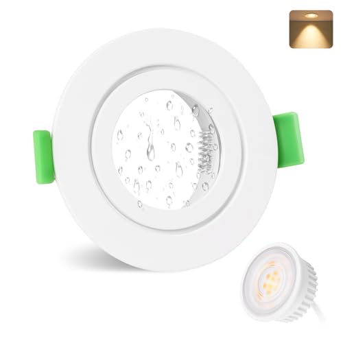 YindaLux 1er Set Einbaustrahler GU10 Rahmen IP65 inkl 5W LED Modul 2700K, LED Einbaustrahler 230V Matt Weiß Deckenspots Rund Flach Einbauleuchten Spots 68mm lochmass für Aussen- Innen, Nicht dimmbar von YindaLux