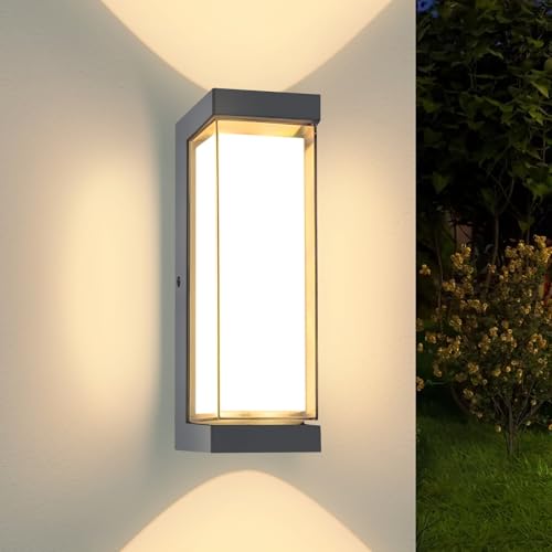 YindaLux 24W LED Aussenlampe Wand, IP65 Wasserdichte 3000LM wandleuchte Innen/Außen, 3000K Warmweiß Modern Außenlampe, Aluminium Außenwandleuchten für Terrasse, Eingang, Flur, Anthrazit von YindaLux