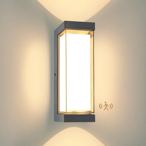 YindaLux 24W LED Aussenlampe mit bewegungsmelder, IP65 3000LM Wandleuchte Innen/Außen, 3000K Modern Außenleuchte mit bewegungsmelder, Aluminium Außenleuchte für Terrasse, Eingang, Flur, Anthrazit von YindaLux