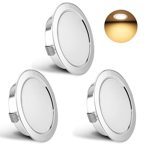 YindaLux 3er Set LED Einbaustrahler 230V 3W 3000K Warmweiß, LED Spot Ultra Flach 300LM Bohrloch 55-58mm und 15mm Flache, IP44 Möbeleinbauleuchte LED Einbauspots für Spiegelschrank, Chrom von YindaLux