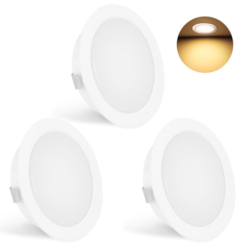 YindaLux 3er Set LED Einbaustrahler 230V 3W 3000K Warmweiß, LED Spot Ultra Flach 300LM Bohrloch 55-58mm und 15mm Flache, IP44 Möbeleinbauleuchte Einbauspots für Spiegelschrank, Weiß von YindaLux