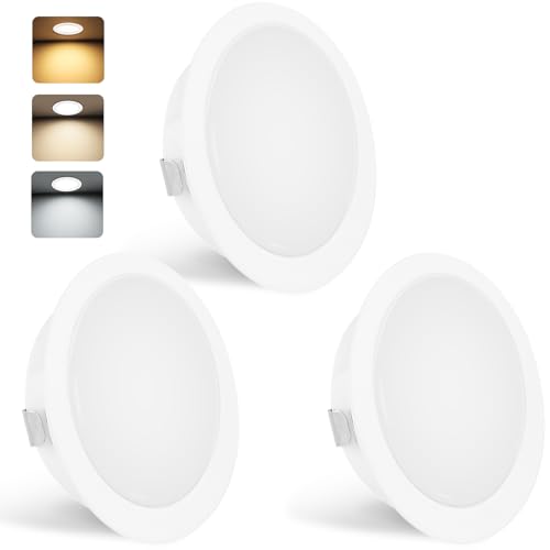 YindaLux 3er Set LED Einbaustrahler 230V 3W 3000K Warmweiß 4000K Neutralweiß 6000K Kaltweiß, LED Spot Ultra Flach 300LM Bohrloch 55-58mm und 15mm Flache, IP44 Möbeleinbauleuchte Einbauspots, Weiß von YindaLux