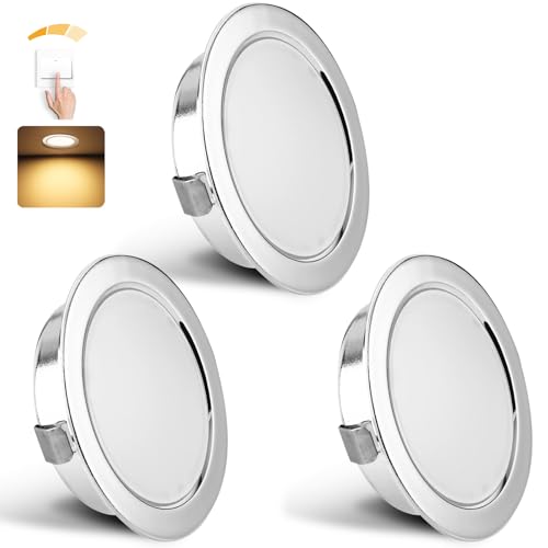 YindaLux 3er Set LED Einbaustrahler 230V Dimmbar 3W 3000K Warmweiß, LED Spot Ultra Flach 300LM Bohrloch 55-58mm und 15mm Flache, IP44 Möbeleinbauleuchte Einbauspots für Spiegelschrank, Chrom von YindaLux