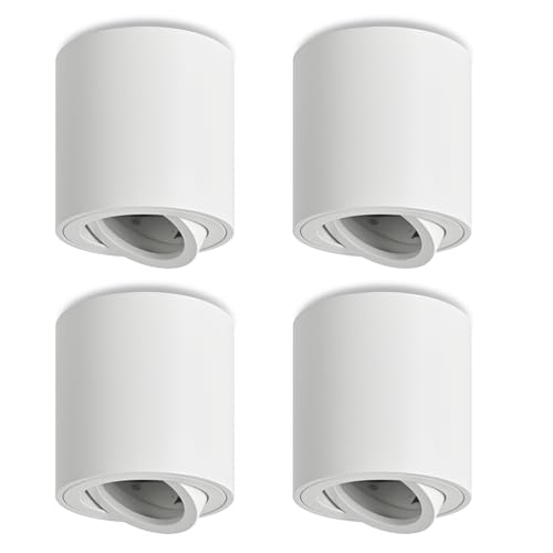 YindaLux 4 Stück Aufbauspot Weiß, 30° Schwenkbar Aufbaustrahler mit GU10 Fassung, Ø80×84mm Aluminium Aufputz Deckenspots Spots, 230V Aufbauleuchte für Schlafzimmer Büro Hotel, Rund (Ohne GU10-Lampe) von YindaLux