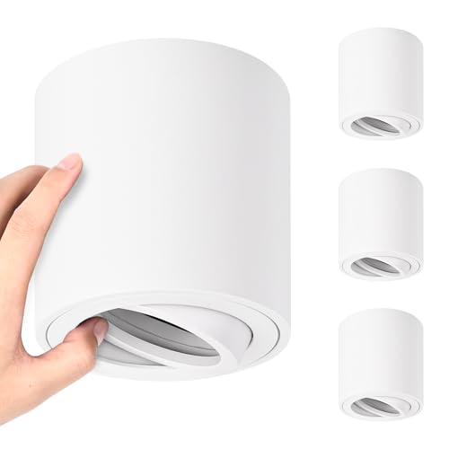 YindaLux 4 Stück Aufbauspot Weiß: 30° Schwenkbar Aufbaustrahler mit GU10 Fassung, Geeignet für GU10 & LED Module(Ohne GU10-Lampe), Φ80mm Rund Aufbauleuchte, Deckenspots Aufputz Spots aus Aluminium von YindaLux