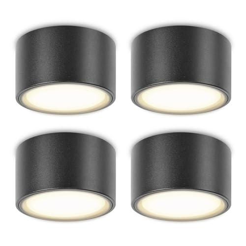YindaLux 4 Stück LED Aufbauspot Schwarz 230V Ø95x55mm Decken Aufbaustrahle inkl. 6W GX53 Leuchtmittel Neutralweiß 4000K 660LM Deckenspot Aufputz Deckenstrahler mit großer Leuchtfläche Spotleuchte von YindaLux