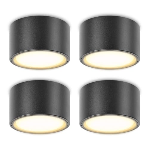 YindaLux 4 Stück LED Aufbauspot Schwarz flach 230V Ø95x55mm Decken Aufbaustrahle inkl. 6W GX53 Leuchtmittel Warmweiß 3000K 660LM Deckenspot Aufputz Deckenstrahler mit großer Leuchtfläche Spotleuchte YindaLux 4 Stück LED Aufbauspot Schwarz flach 230V Ø95x55mm Decken Aufbaustrahle inkl. 6W GX53 Leuchtmittel Warmweiß 3000K 660LM Deckenspot Aufputz Deckenstrahler mit großer Leuchtfläche Spotleuchte von YindaLux