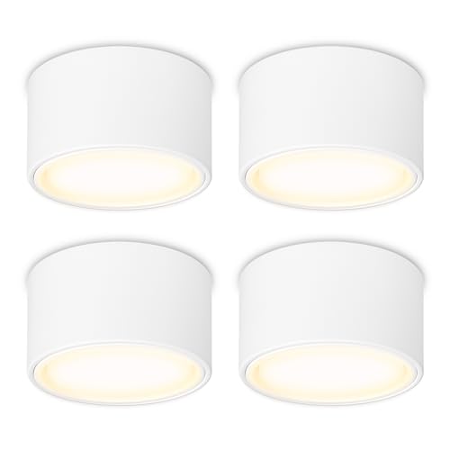 YindaLux 4 Stück LED Aufbauspot Weiß flach 230V Ø95x55mm Decken Aufbaustrahle inkl. 6W GX53 Leuchtmittel Warmweiß 3000K 660LM Deckenspot Aufputz Deckenstrahler mit großer Leuchtfläche Spotleuchte YindaLux 4 Stück LED Aufbauspot Weiß flach 230V Ø95x55mm Decken Aufbaustrahle inkl. 6W GX53 Leuchtmittel Warmweiß 3000K 660LM Deckenspot Aufputz Deckenstrahler mit großer Leuchtfläche Spotleuchte von YindaLux