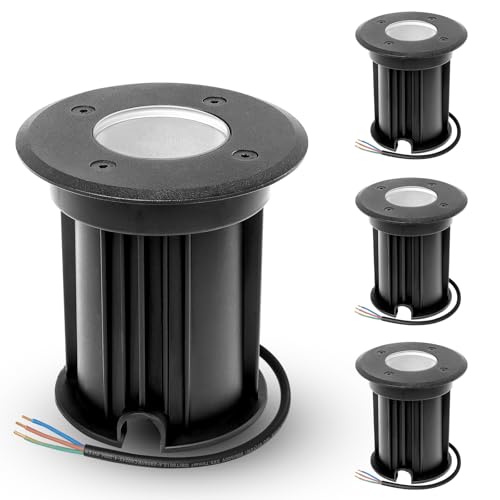YindaLux 4× Bodenstrahler Außen IP67 für GU10, Bodenleuchten Außen aus 304L Edelstahl, Led Bodeneinbaustrahler Aussen 230V, Bodenbeleuchtung Aussen, Bodenlampe Außen Schwarz Rund (ohne Leuchtmittel) von YindaLux