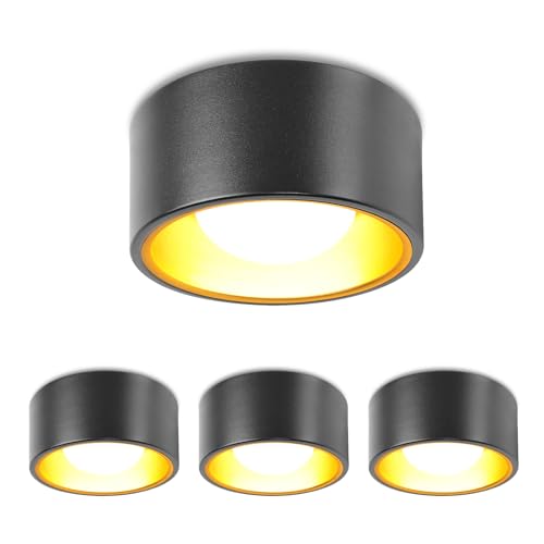 YindaLux 4x LED Aufbauspot Schwarz Aufbaustrahler inkl. GX53 LED 7W 800LM 3000K Warmweiß Aufputz 230V Rund Ø130x60mm Aluminium als Aufbauleuchte, Deckenspots, Deckenstrahler für Wohnzimmer von YindaLux
