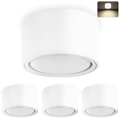 YindaLux 4x LED Aufbauspot Weiß Matt Aufbaustrahler inkl. 6W 660LM Neutralweiß Aufputz 230V GX53 LED als Aufbauleuchte, Deckenspots, Spots Deckenleuchte, Deckenstrahler Aluminium Rund Ø95x55mm von YindaLux