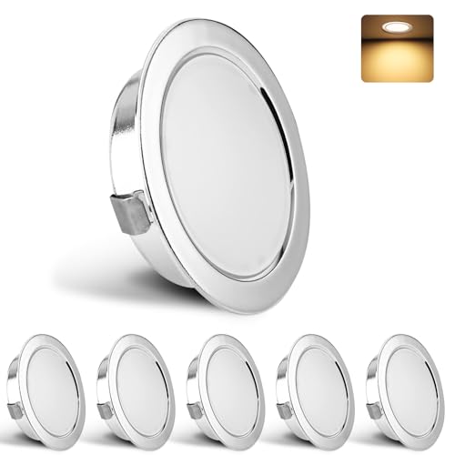 YindaLux 6er Set LED Einbaustrahler 230V 3W 3000K Warmweiß, LED Spot Ultra Flach 300LM Bohrloch 55-58mm und 15mm Flache, IP44 Möbeleinbauleuchte LED Einbauspots für Spiegelschrank, Chrom von YindaLux