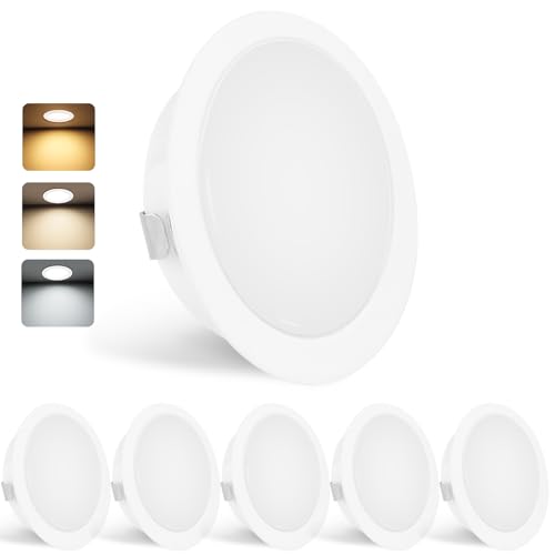 YindaLux 6er Set LED Einbaustrahler 230V 3W 3000K Warmweiß 4000K Neutralweiß 6000K Kaltweiß, LED Spot Ultra Flach 300LM Bohrloch 55-58mm und 15mm Flache, IP44 Möbeleinbauleuchte Einbauspots, Weiß von YindaLux
