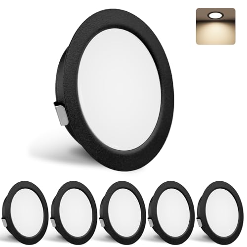 YindaLux 6er Set LED Einbaustrahler 230V 3W 4000K Neutralweiß, LED Spot Ultra Flach 300LM Bohrloch 55-58mm und 15mm Flache, IP44 Möbeleinbauleuchte LED Einbauspots für Spiegelschrank, Schwarz von YindaLux