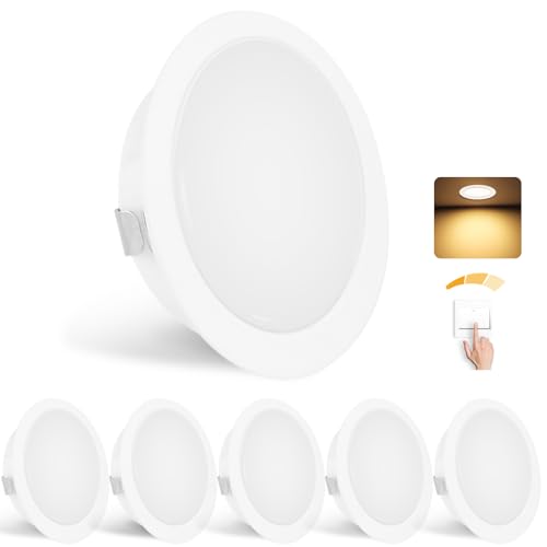 YindaLux 6er Set LED Einbaustrahler 230V Dimmbar 3W 3000K Warmweiß, LED Spot Ultra Flach 300LM Bohrloch 55-58mm und 15mm Flache, IP44 Möbeleinbauleuchte Einbauspots für Spiegelschrank, Weiß von YindaLux